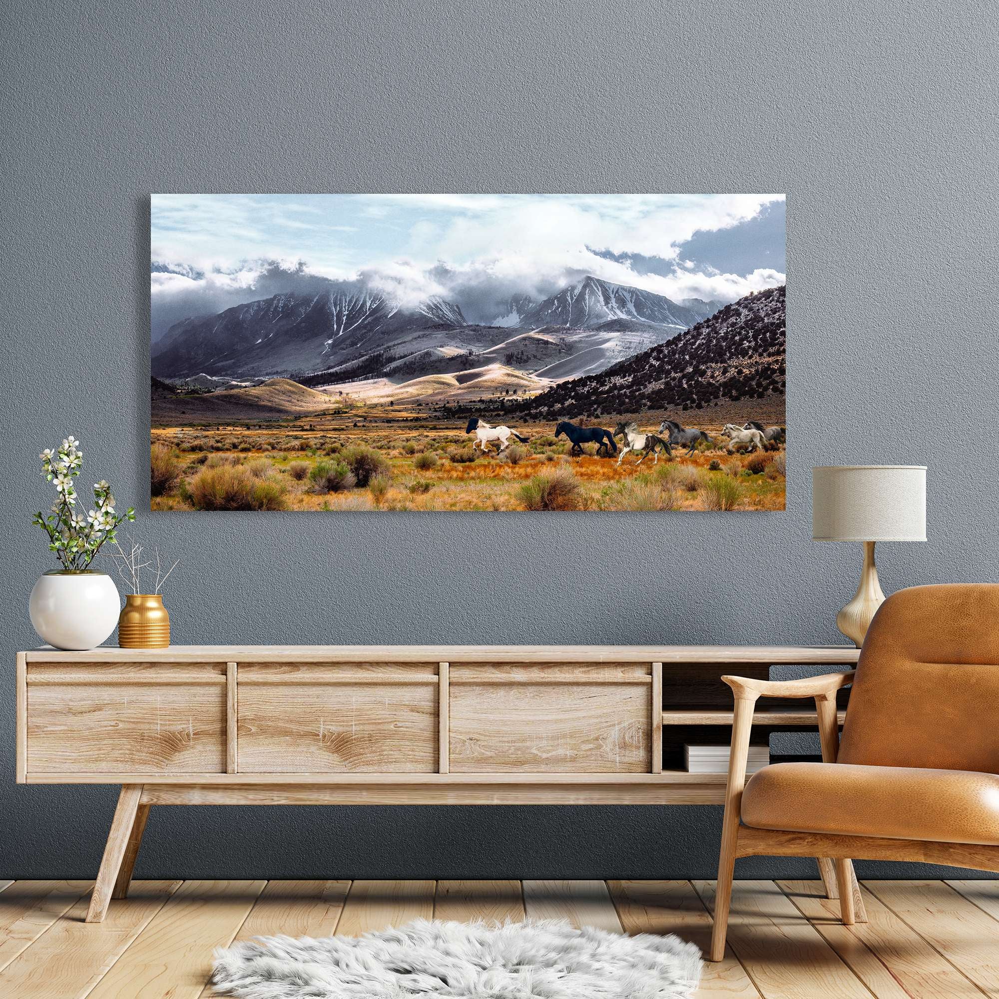 Peinture photographique de paysage - impression sur toile - Pangea Images, Chevaux sauvages, Réserve naturelle du lac Mono, Californie - 100x50 cm - 3