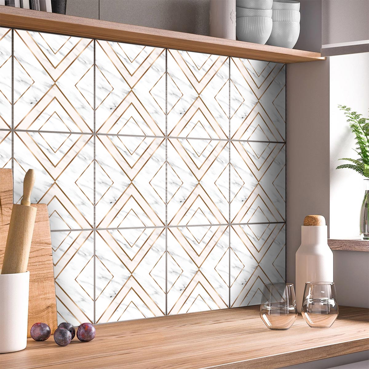 24 vinilos efecto jaspeado rosa y dorado - adhesivo de pared - revestimiento sticker mural decorativo - 24stickers20x20cm