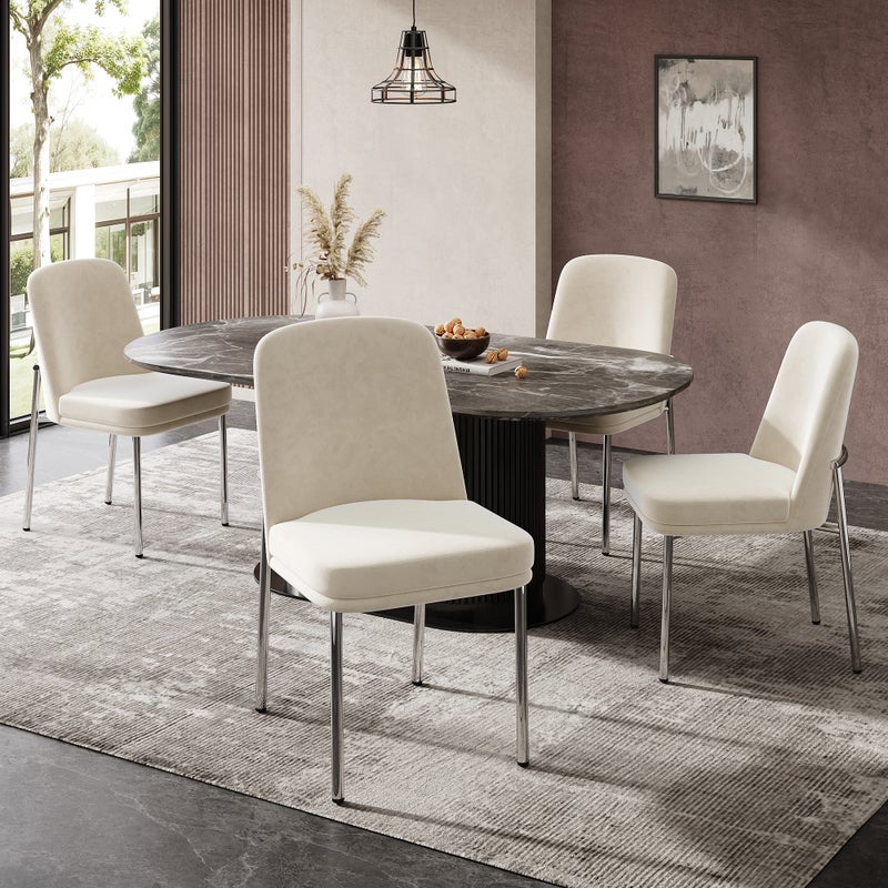 Zestaw 4 krzeseł do jadalni bez podłokietników - 42,5 x 53 x 82 cm - Tkanina welurowa, nogi metalowe - Beżowy