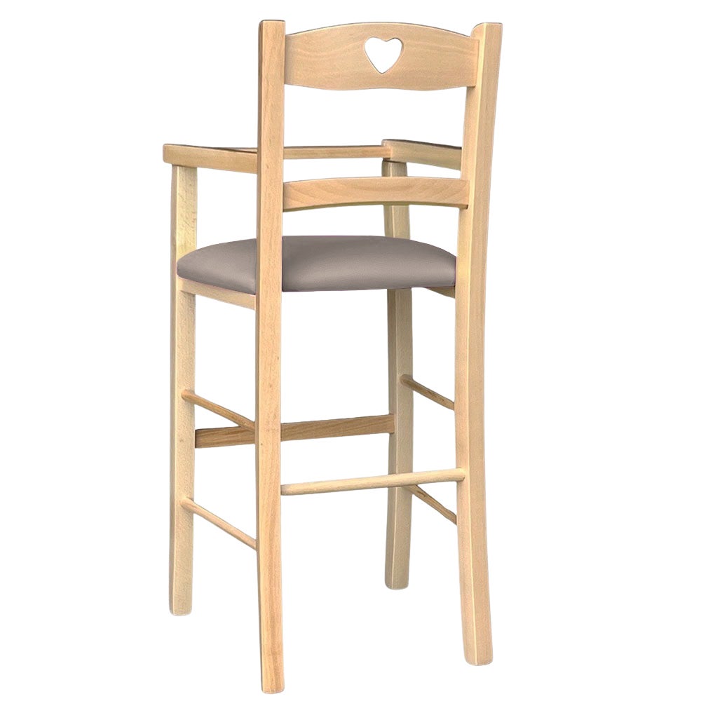 Chaise Haute en Bois Naturel Avec Assise Rembourré En Simili Cuir Gris/Taupe - 3