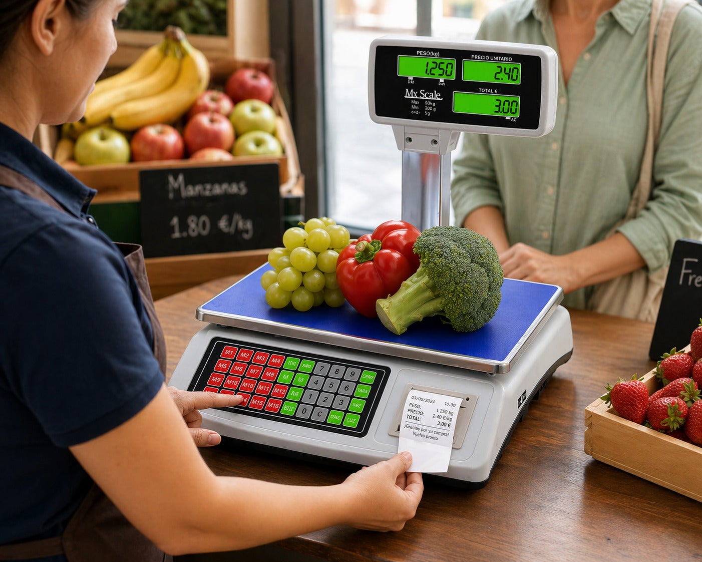 Balance commerciale numérique 50 kg avec imprimante de tickets, haute précision 1/3000 F.S., double écran LED, fonction tare et calcul du prix, idéale - 6