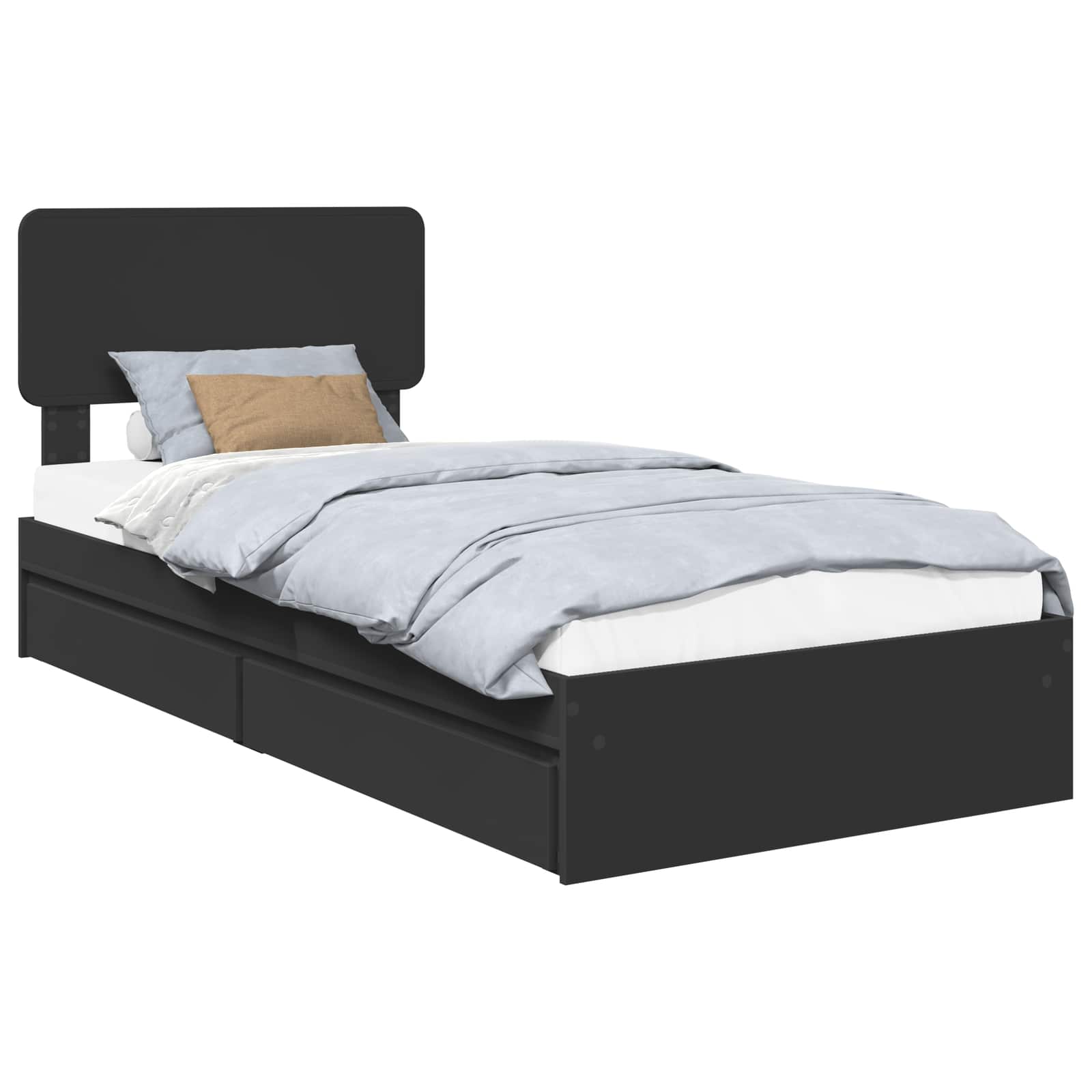 Lit de rangement avec tiroir noir 75 x 190 cm panneau de bois - 2