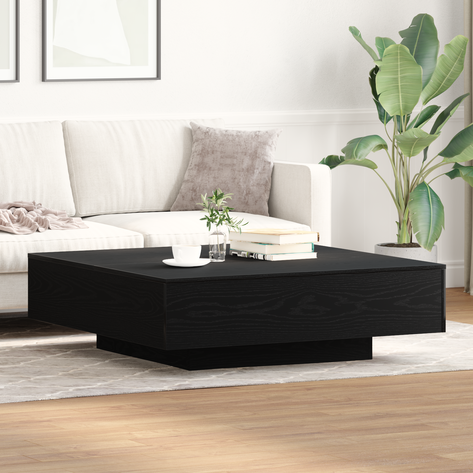 Vidaxl Mesa De Centro Madera De Ingeniería Roble 100X100x31 Cm Negro , Leroy Merlin