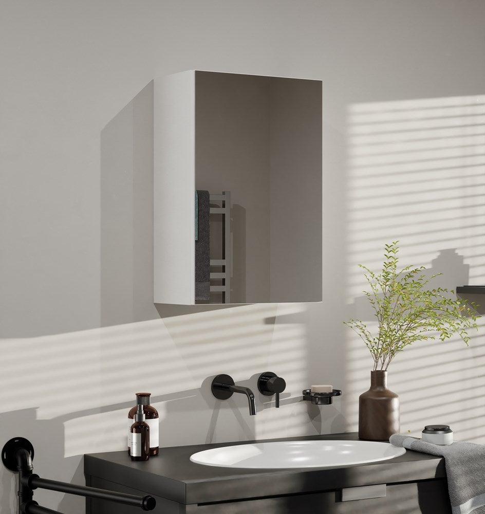 TONNI - Armoire de toilette murale 1 porte - Meuble SDB avec miroir - Dimensions 40x22x60 cm - Rangement Salle de bain - Blanc - 3