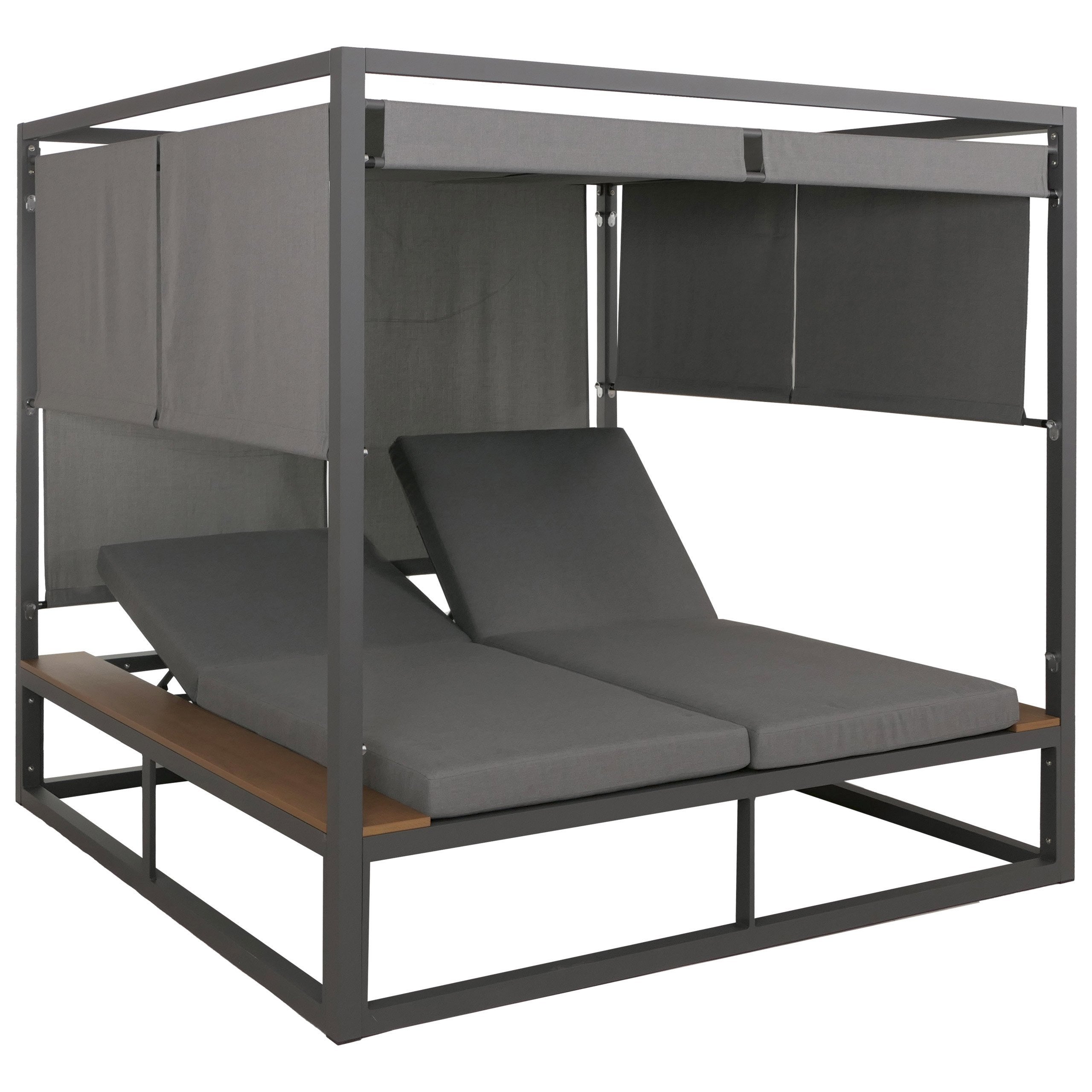 Aluminiowy leżak ogrodowy HWC-M63b, ciemnoszara tapicerka, szara