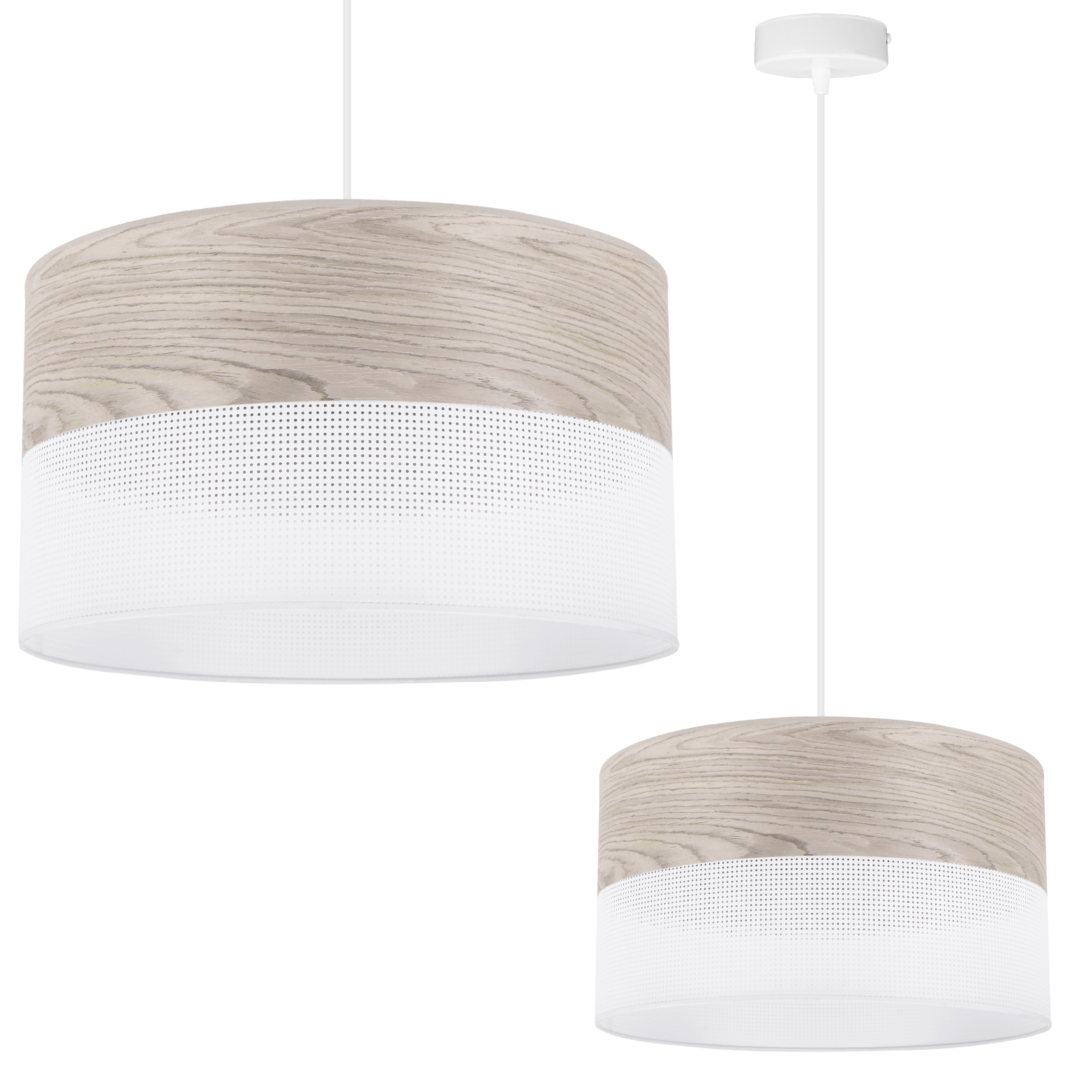 Lampa sufitowa wisząca Wood biały fornir 1xE27 abażur 35cm dąb bielony Light Home LH