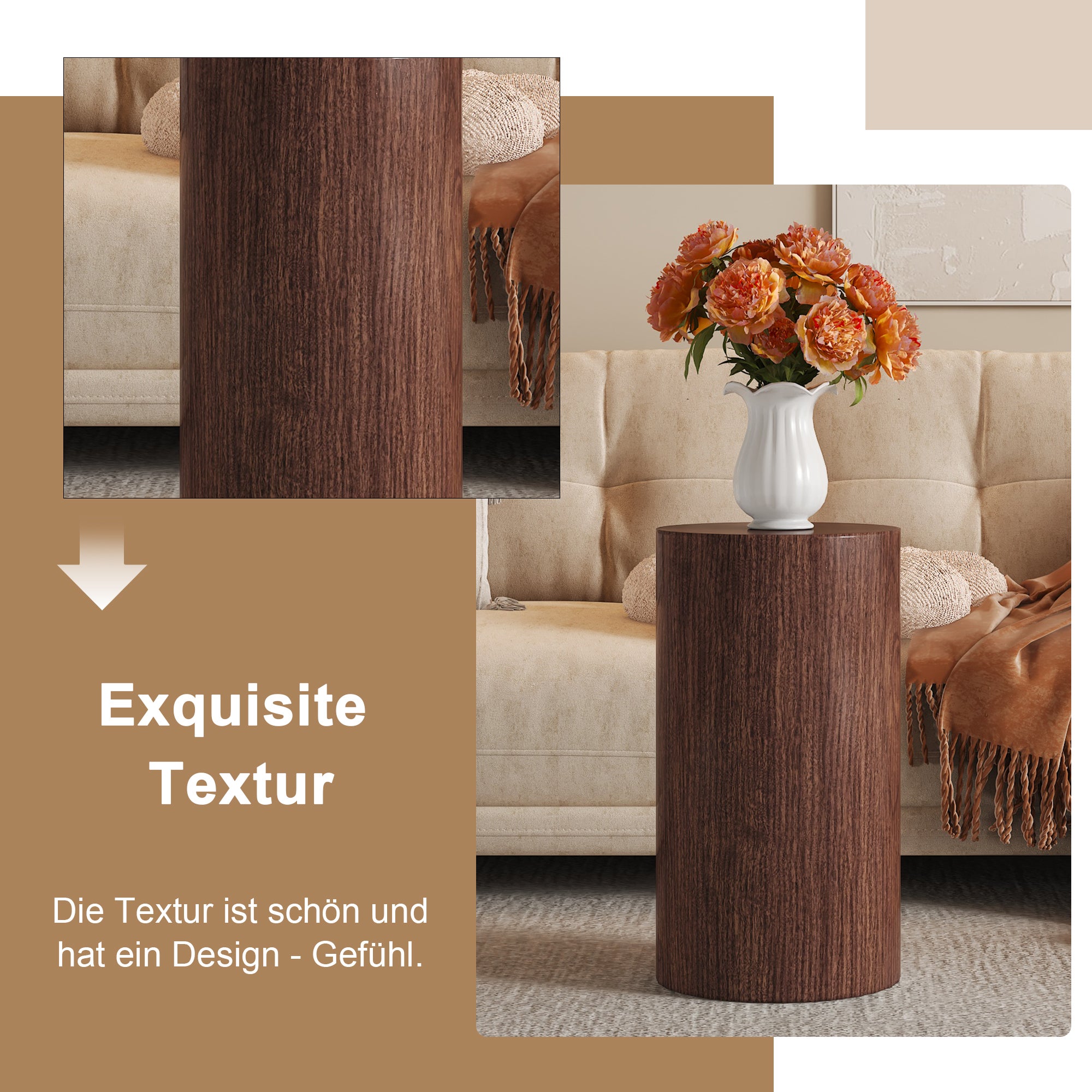 Table basse ronde MDF noyer design minimaliste salon console décorative - 8