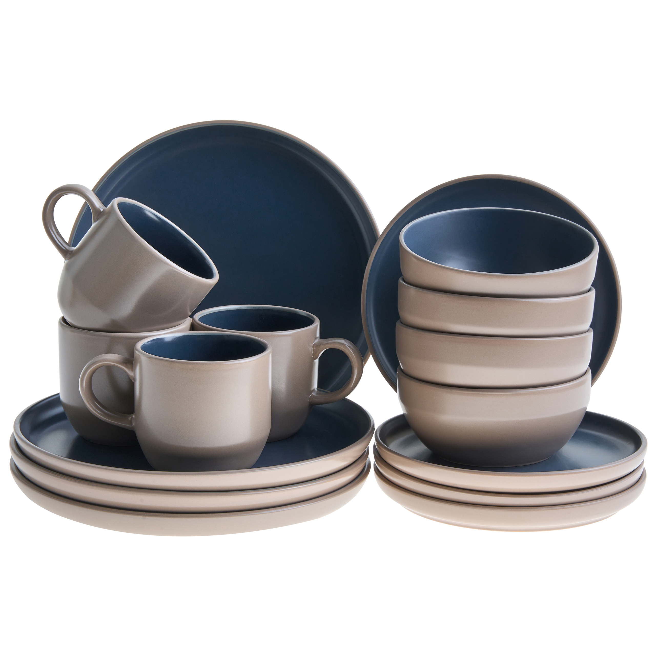 Beliani Vajilla De 16 Piezas Nutmeg Gres Beige/Azul , Leroy Merlin
