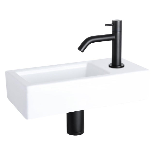 Differnz Ravo Lavabo compact - 38.5x18.5x9.5cm - 1 trou de robinet à droite - céramique blanc - 4