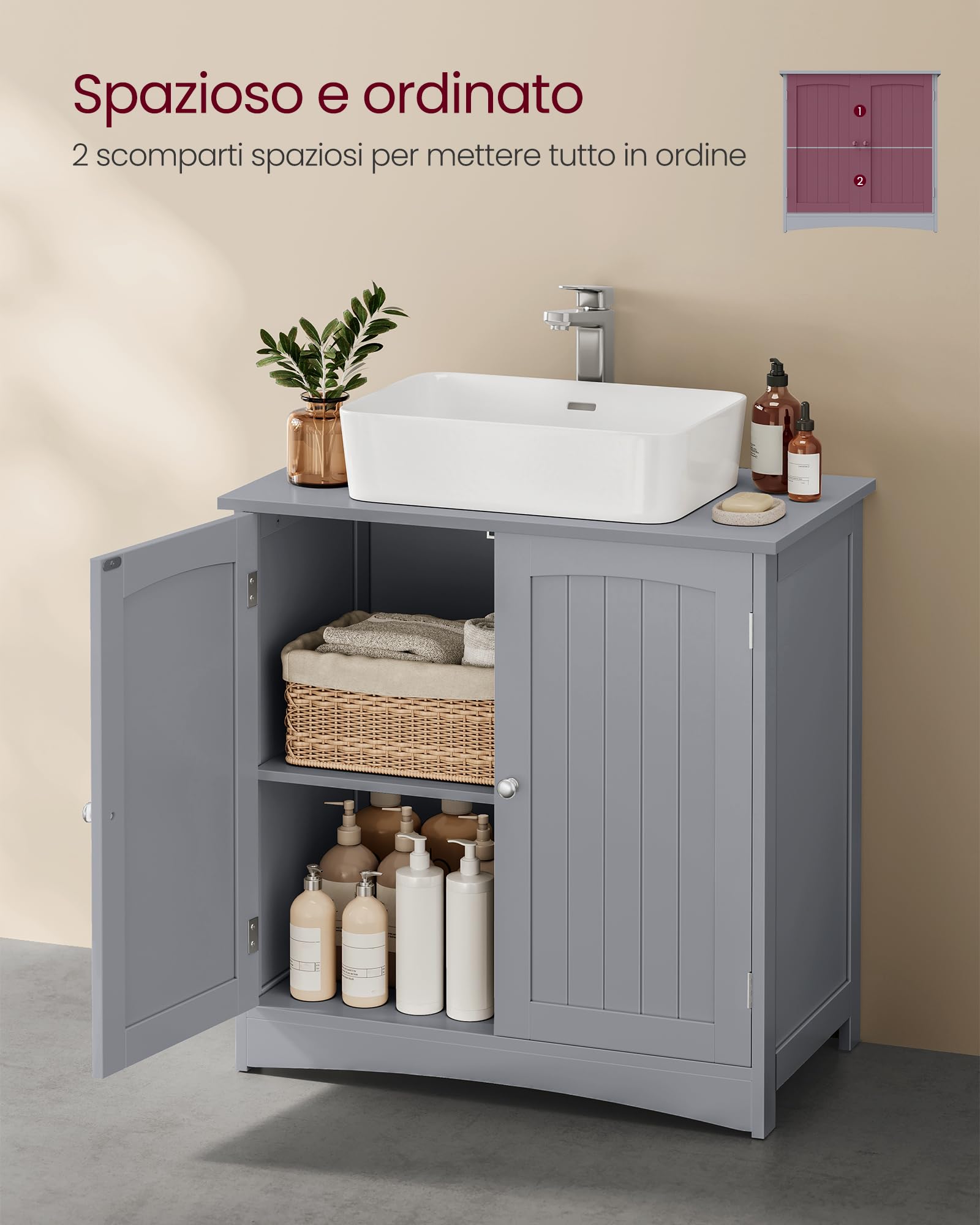 VASAGLE Mobile Sottolavabo per Bagno, Mobiletto da Bagno, Mobile Sottolavandino con 2 Ante, Ripiano Regolabile, Capiente, Stile Moderno, 40 x 70 x 70 - 5