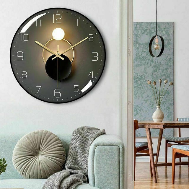 Moderne Horloge Murale Silencieuse,Pendule Murale de 30 cm de Diamètre, Horloge Murale Ronde Numérique à Quartz (Noir)