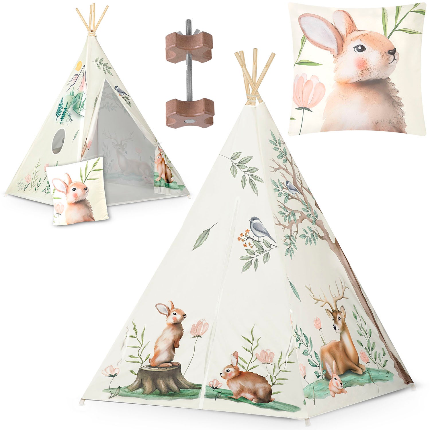 Tipi namiot wigwam dla dzieci Nukido TEEPEE leśne zwierzątka poduszka stabilizator