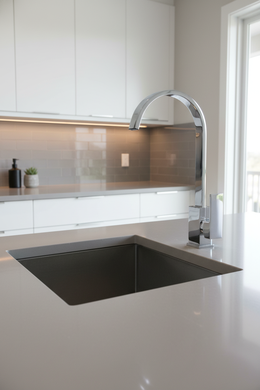 Zestaw baterii łazienkowej o nowoczesnym, kwadratowym designie z korkiem click-clack w zestawie – BATERIA ZLEWOZMYWAKOWA KUCHENNA