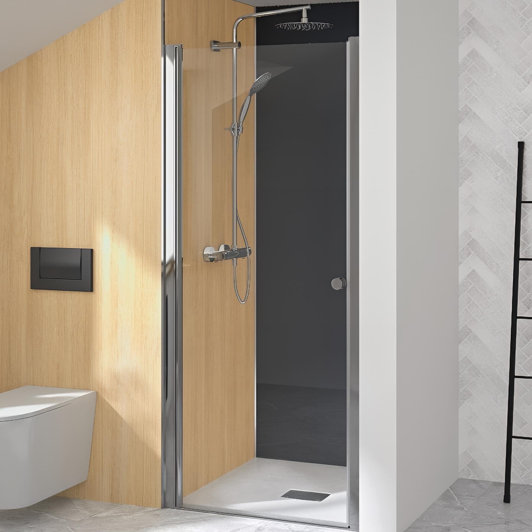 Porte Pivotante Douche 80x200 Cm Avec Paroi Retour - Ouverture à Gauche, Verre Trempé