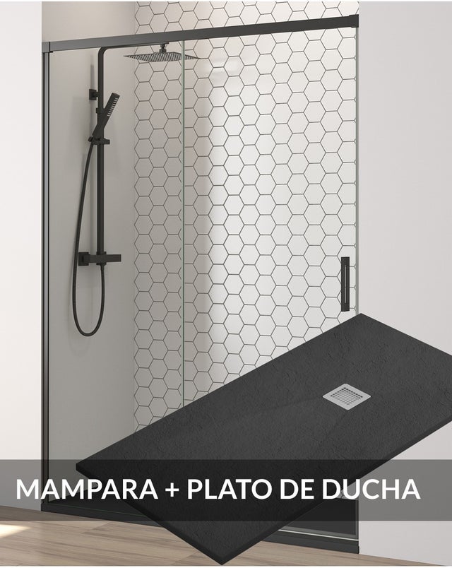 Porta de duche frontal deslizante 1 porta 1 fixo com base de chuveiro Antracite 140 X 70 cm | Perfil preto mate 140 cm