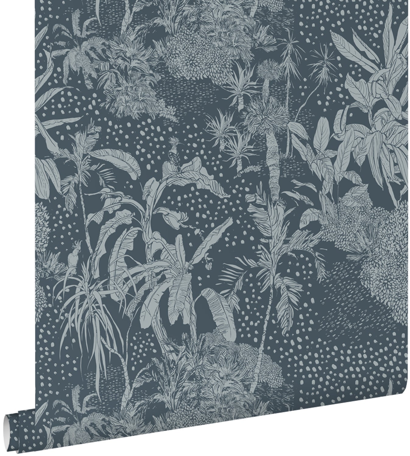 Tapeta tropikalne liście szaro-niebieskim - 50 x 900 cm - ESTAHOME