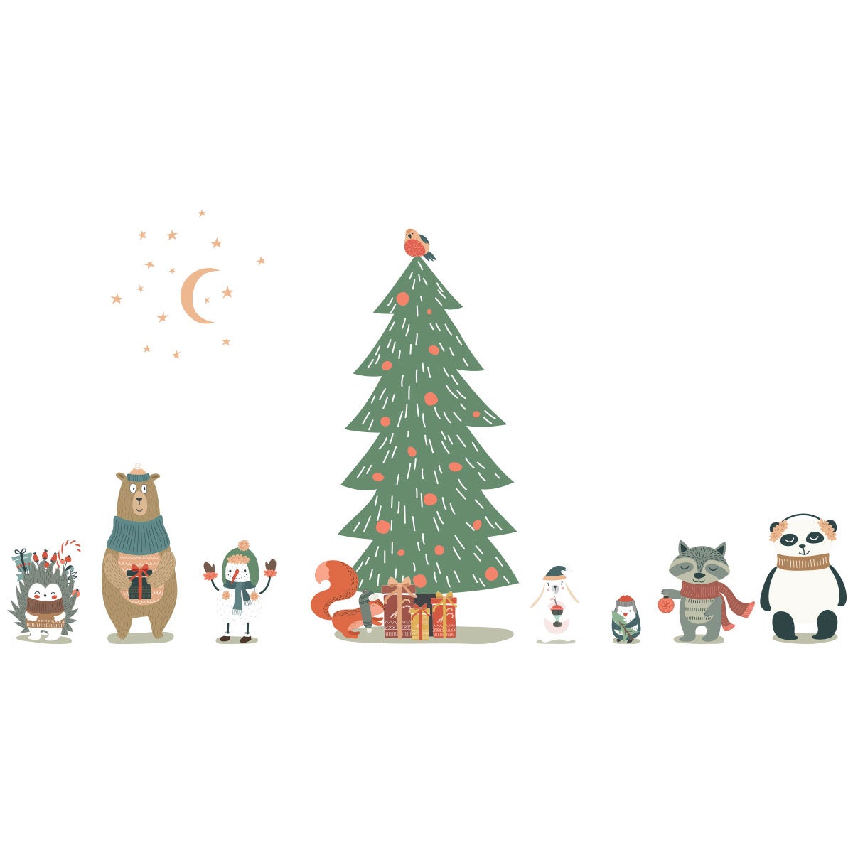 Stickers Noël animaux enchantés - Autocollants stickers adhésifs noël - décoration fêtes - 90x60cm - 5