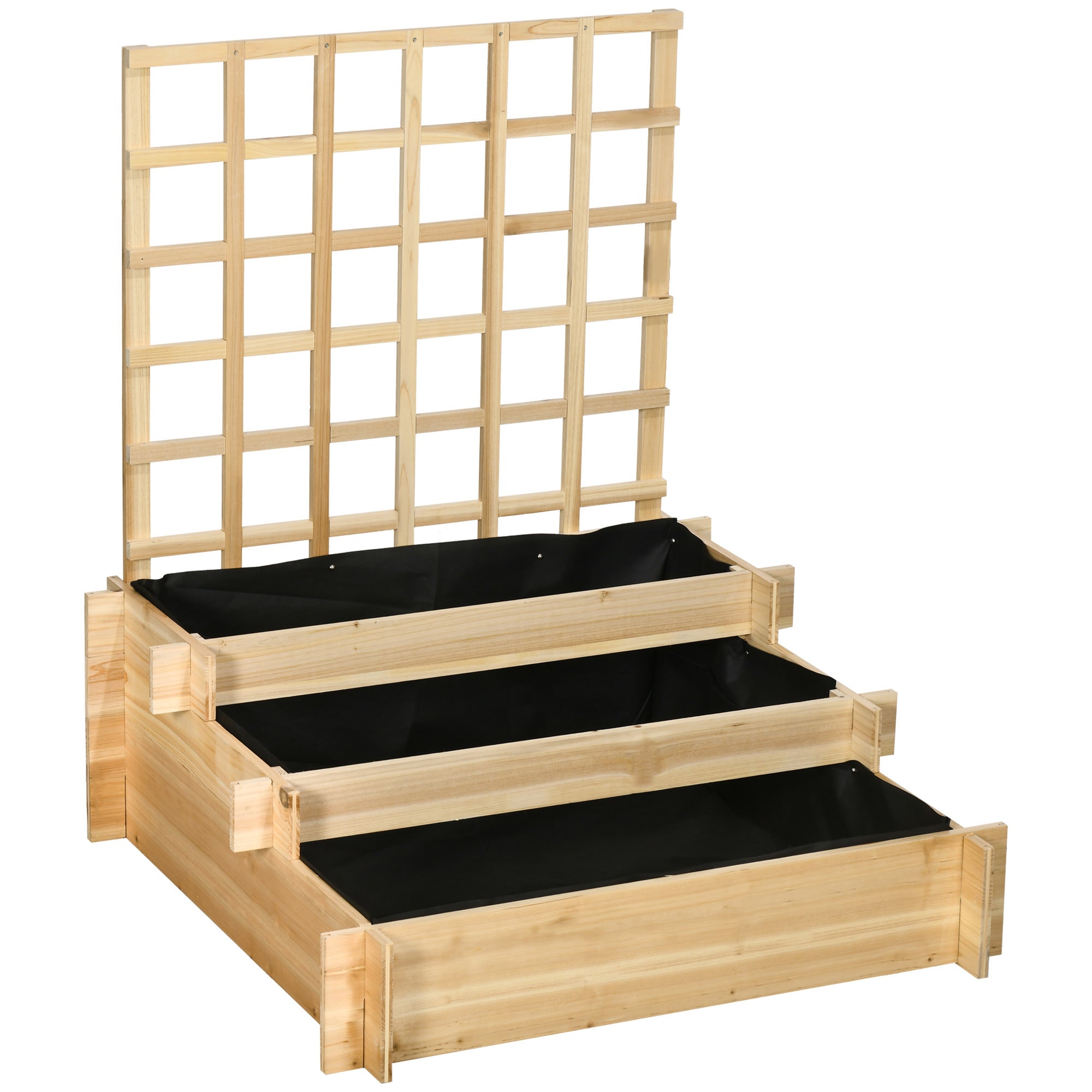 Carré potager jardinière à 3 étages avec treillis lit surélevé en bois pour plantes grimpantes légumes fleurs naturel - 2