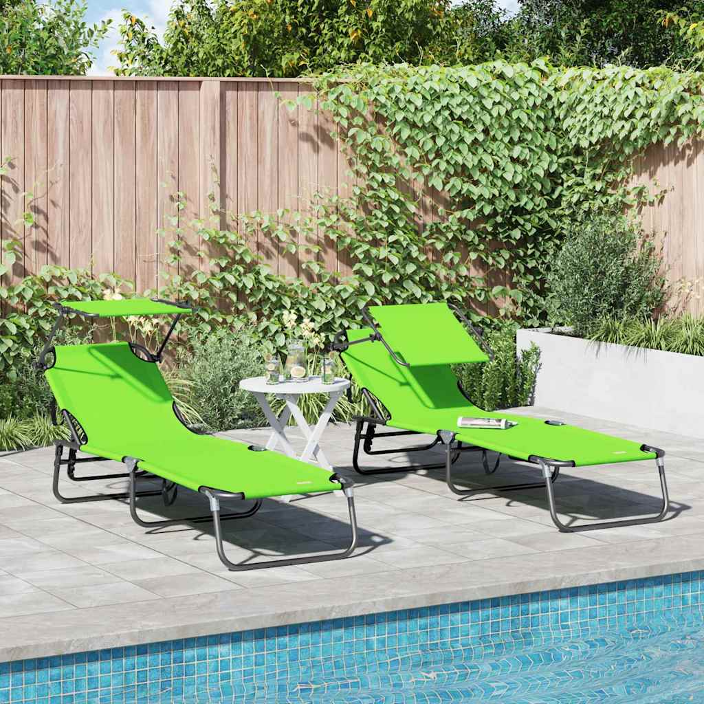 Chaises Pliantes En Bambou Avec Assise En Tissu Vert - Lot De 2, Parfaites Pour Le Jardin
