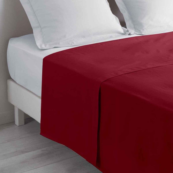 Douceur d'intérieur, lenzuolo piano (180 x 290 cm) biolina bordeaux, 100% cotone biologico