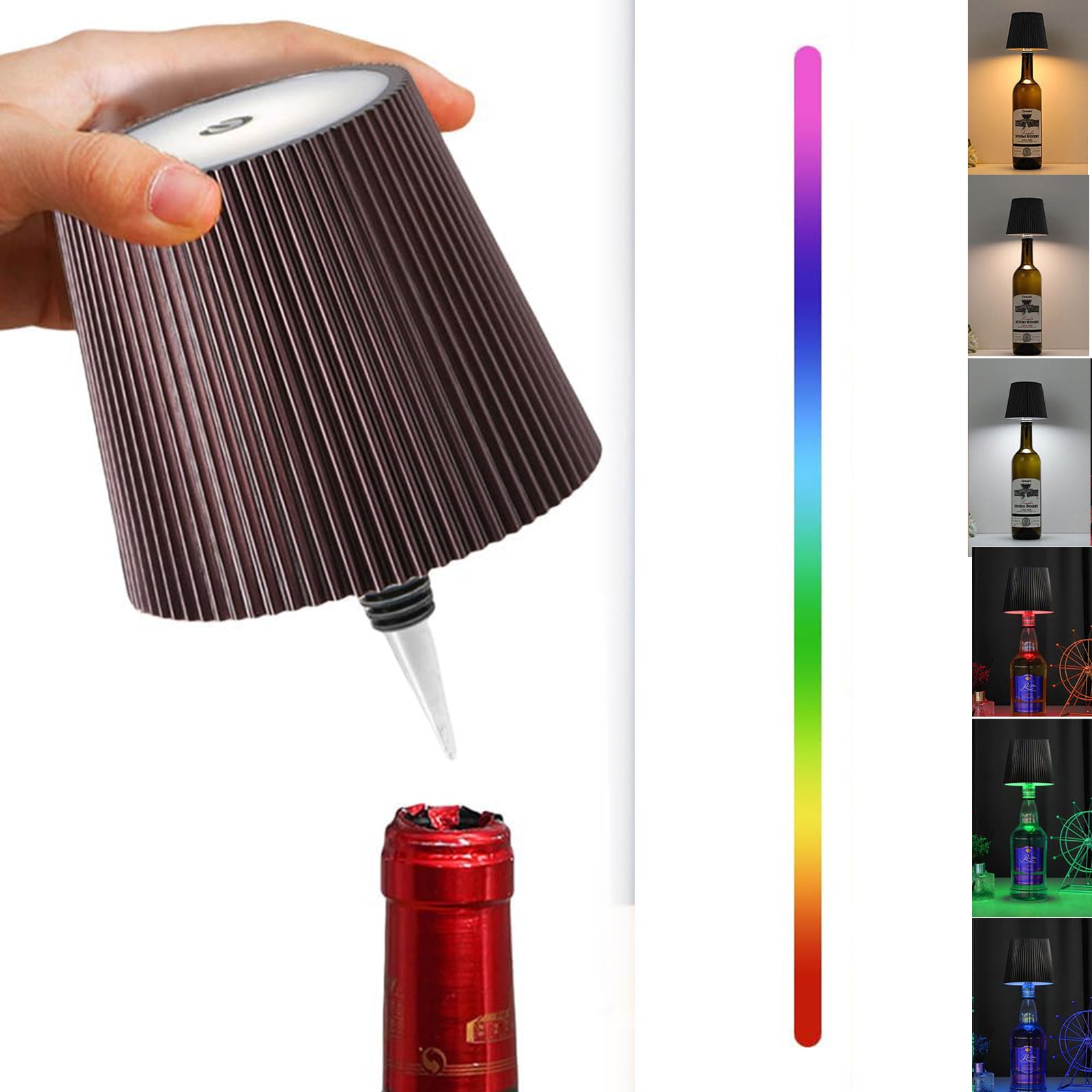 Bezprzewodowa lampa do butelek, ładowalna lampa LED do butelek wina, ściemniana dotykowa lampa stołowa RGB do barów i na imprezy (brązowa)