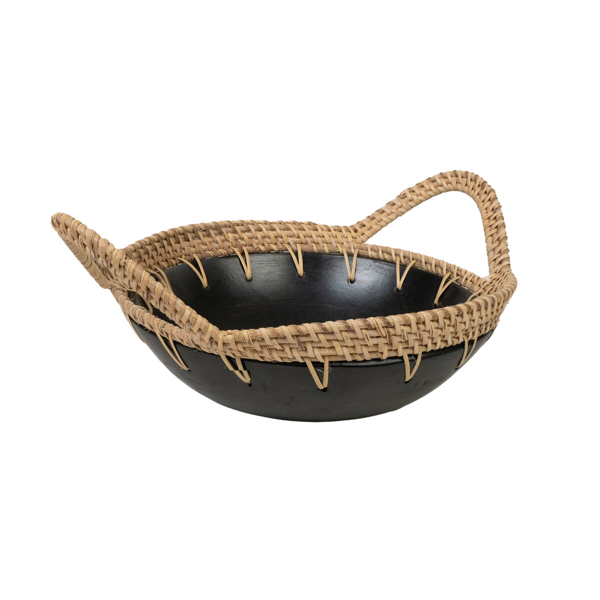 Centro de mesa romimex negro natural cerámica ratán 25 x 10 x 30 cm 30 x 10 x 25 cm