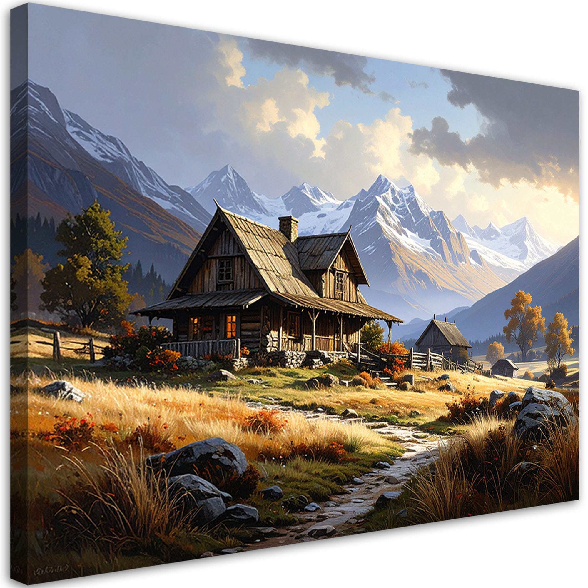 Tableaux Montagnes Rouges Tableaux, Paysage de montagne chalets nature 90x60 | Leroy Merlin