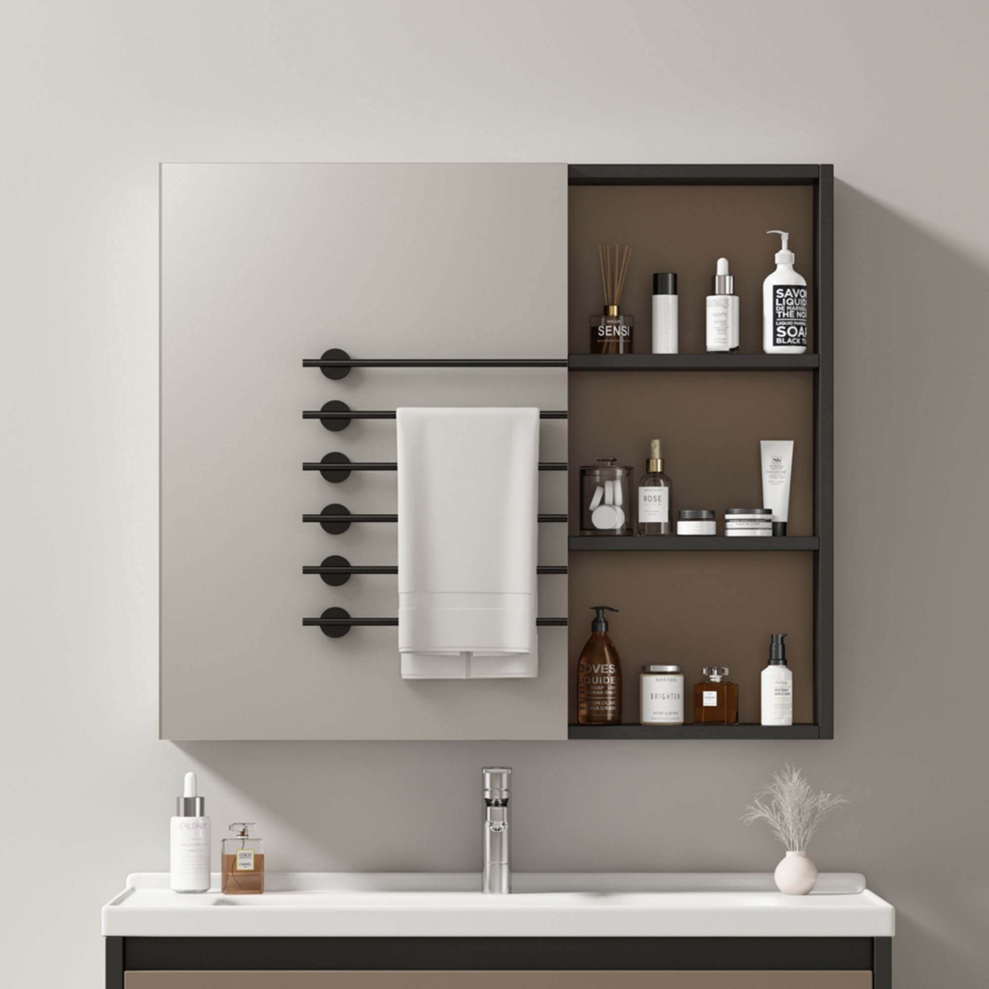 Armoire à Miroir, Meuble De Salle De Bain Avec étagères - 80 X 12 X 76 5 Cm Bois Mdf Gris 92740393