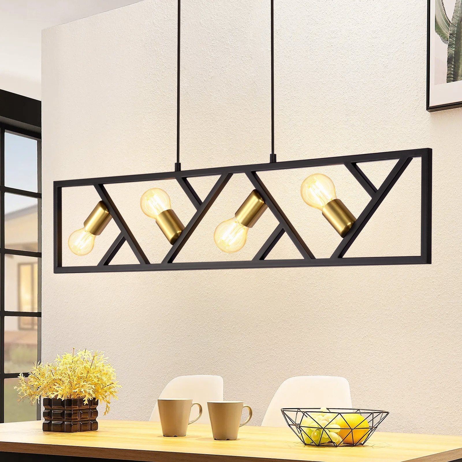 ZMH Lampa wisząca w stylu retro w kolorze złota i czerni – 4 żarówki E27, średnica 100 cm, metal, styl vintage