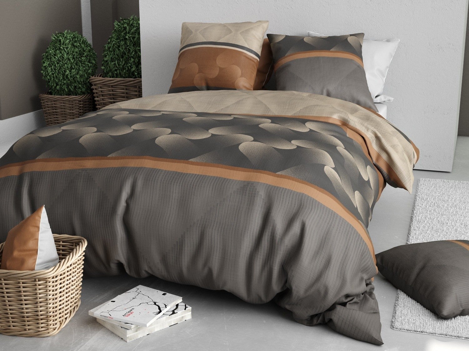 Parure de couette 3pcs 240x220cm + 2 taies 100% coton 57fils jaspe - 3