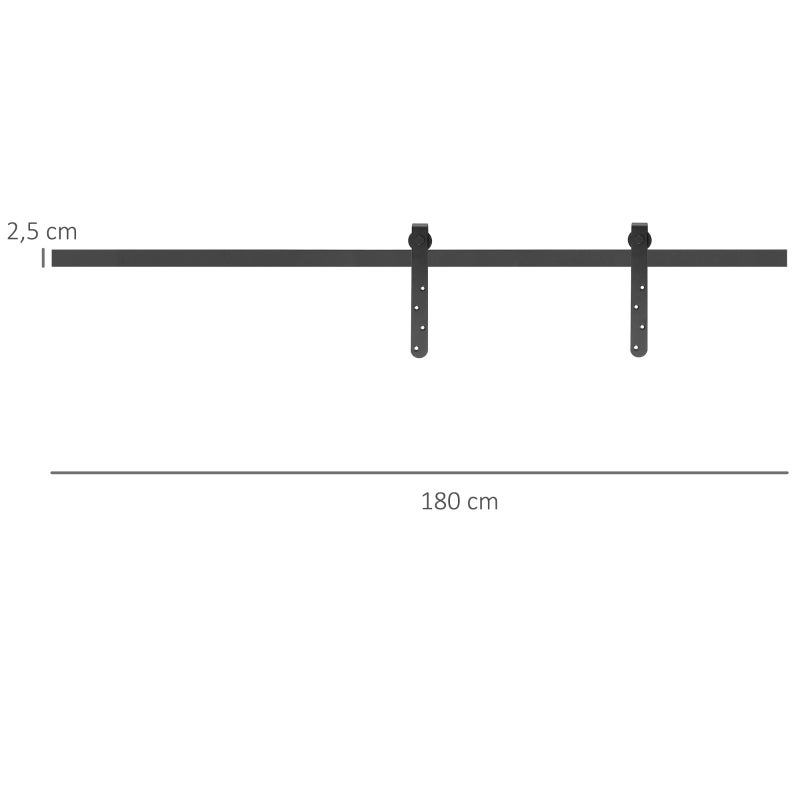 Juego completo de herrajes para puertas correderas de 180 cm con rieles, rodillos y dispositivos antisalto de acero al carbono - 2
