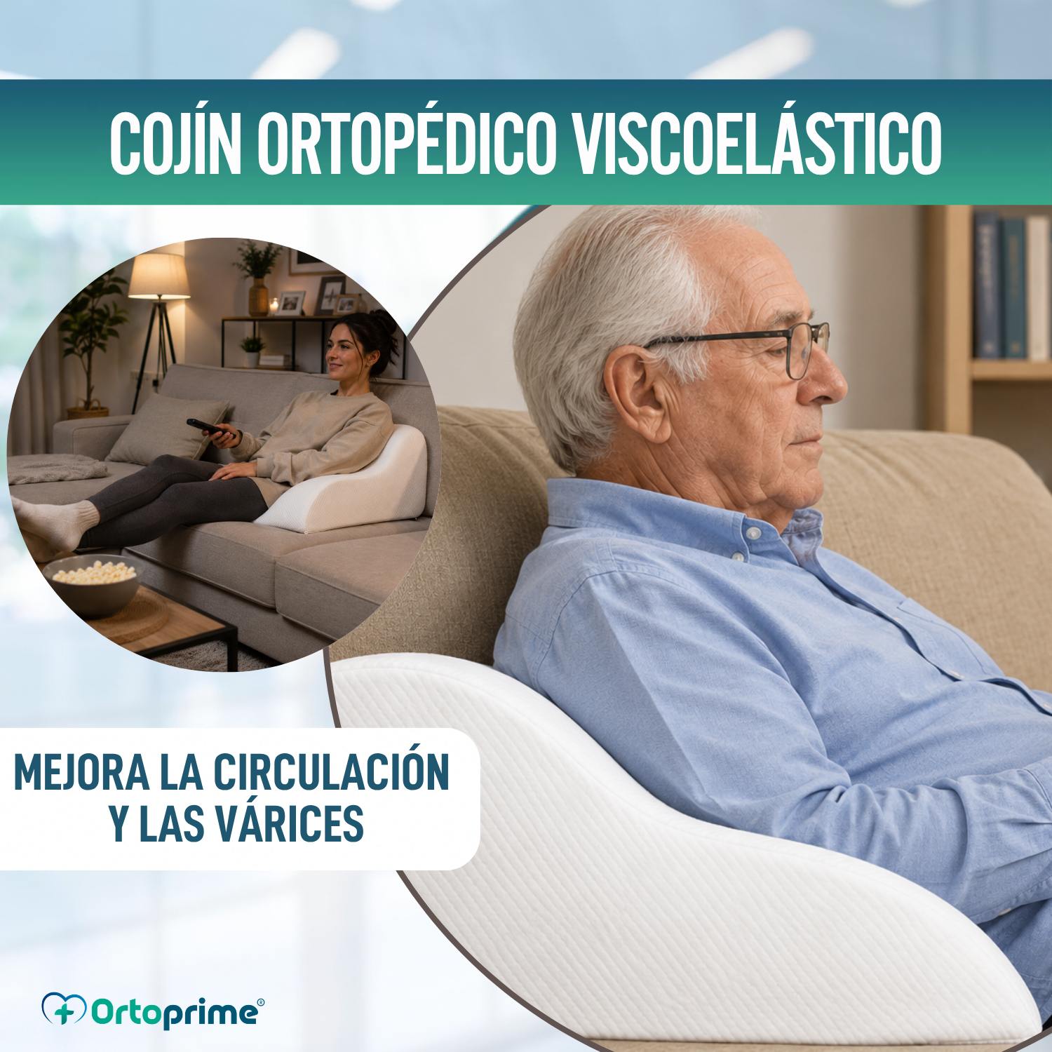 Cojín Reposapiernas Viscoelástico | Almohada Vascular Efecto Memoria Ortoprime - 4