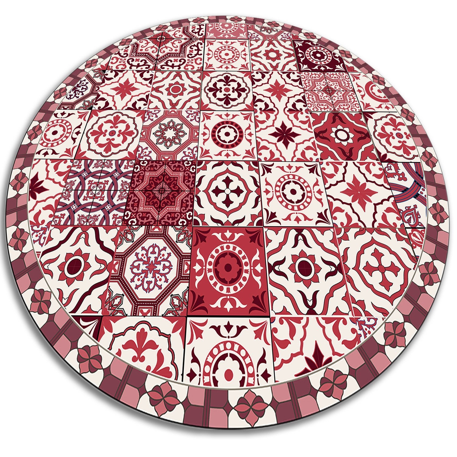 Dywan PCV okrągły, portugalskie kafle klasyczny ozdobny motyw 80x80 cm – Tulup