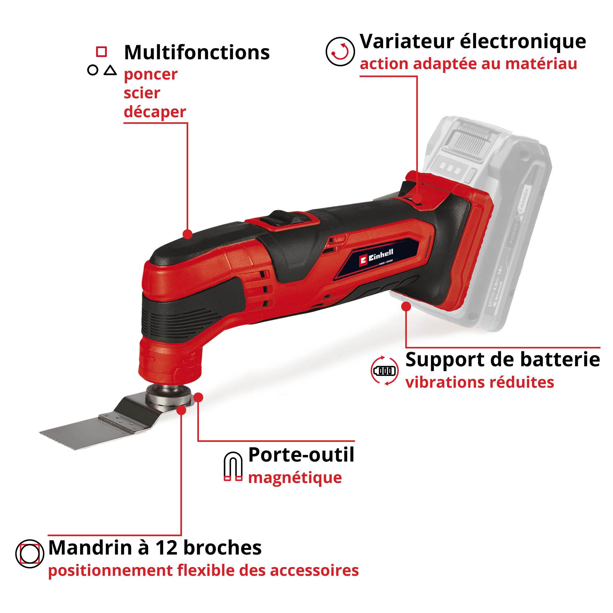 Einhell Outil multifonction sans fil TC-MG 18 Li - Solo PXC (18V, 11000-20000 min.-1) Livré sans Batterie ni Chargeur - 2