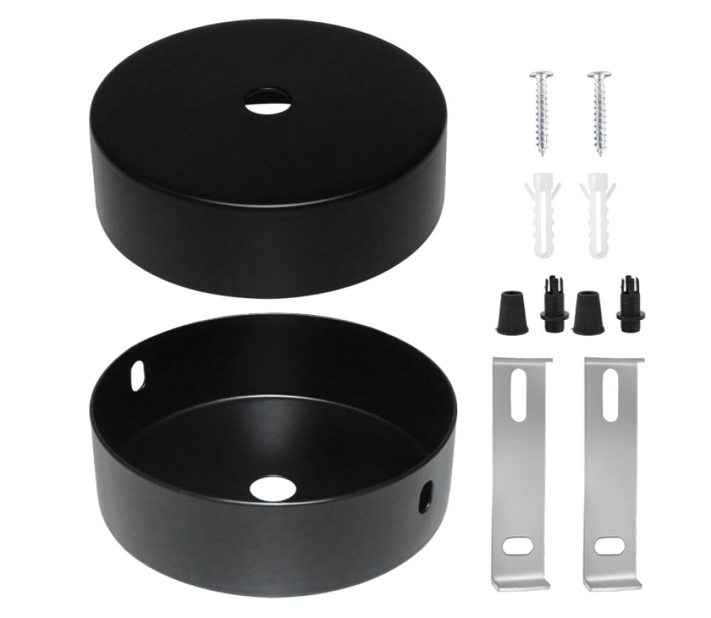Rosone Soffitto Metallico Nero Per Lampadari | Coprifilo A Baldacchino | 2 Pezzi Con Kit Di Fissaggio | Per Soggiorno, Cucina, Corridoio
