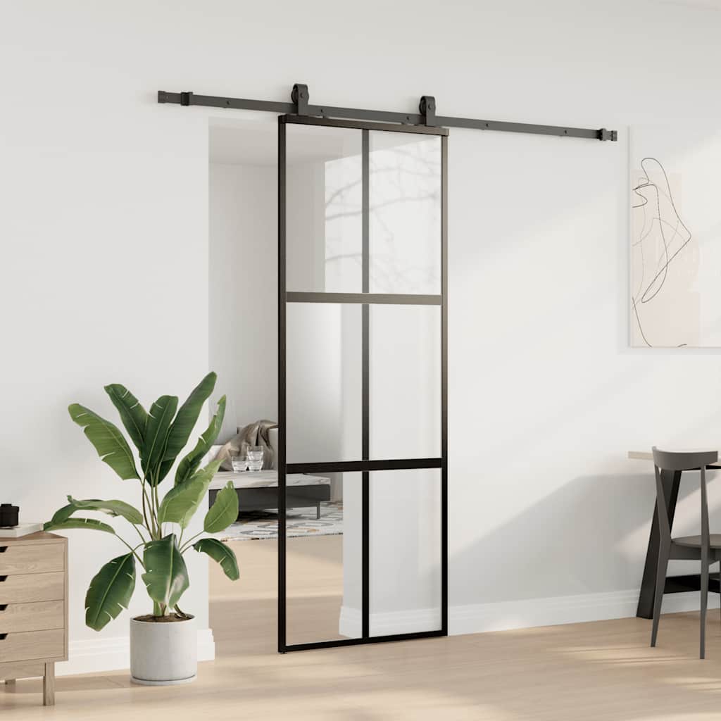 Puerta corredera con herrajes negro 76x205 cm vidrio templado vidaXL - 3