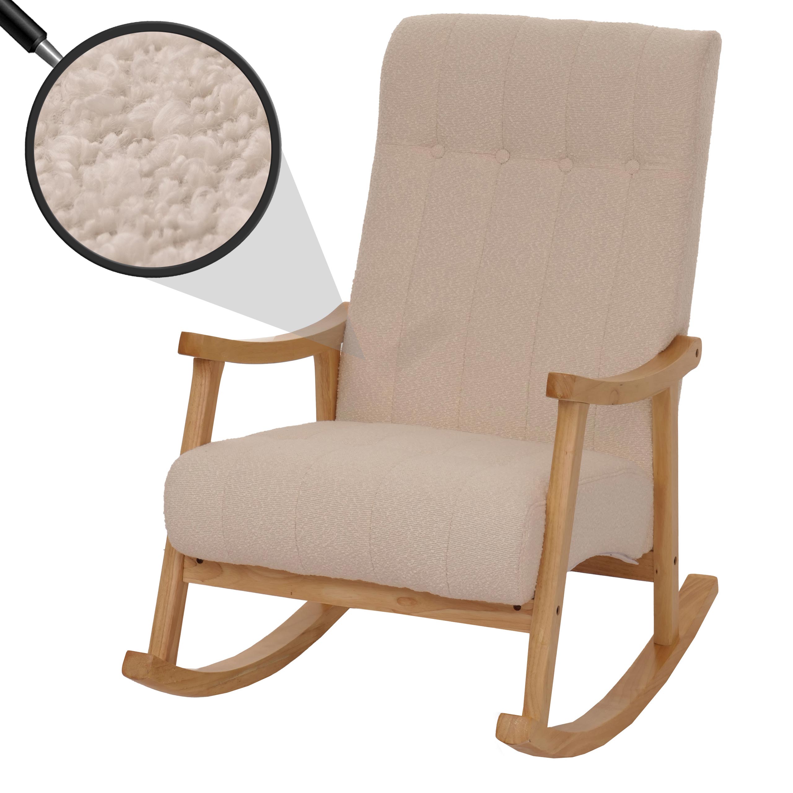 Fauteuil à bascule design avec accoudoirs assise large en tissu bouclé beige structure bois massif naturel 04_0009810 - 2