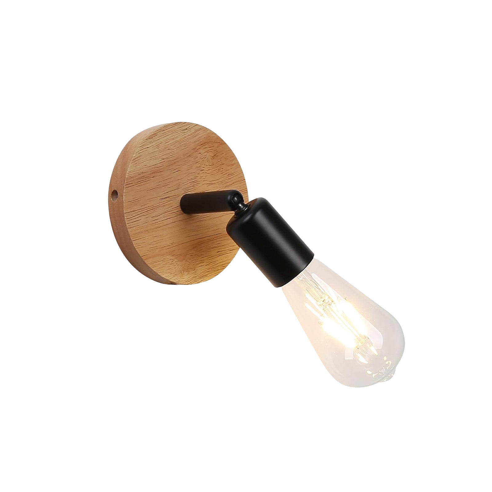 Aplique de Pared Giratorio de Madera con Casquillo E27, Estilo Vintage Rústico, Color Negro - 9