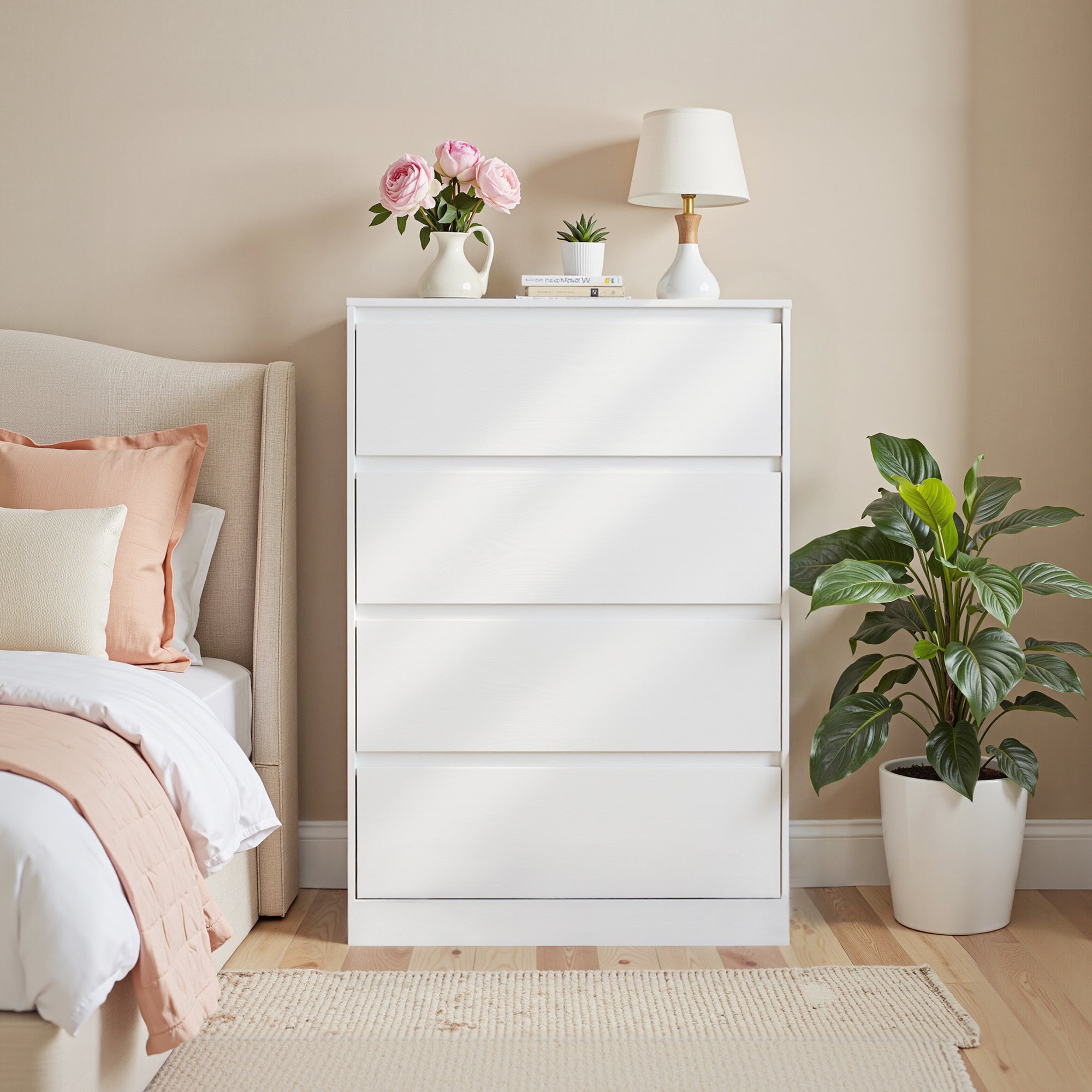 Commode 4 Tiroirs, Meuble de Rangement, 40 x 60 x 97,4 cm, Style Moderne, Blanc - 3