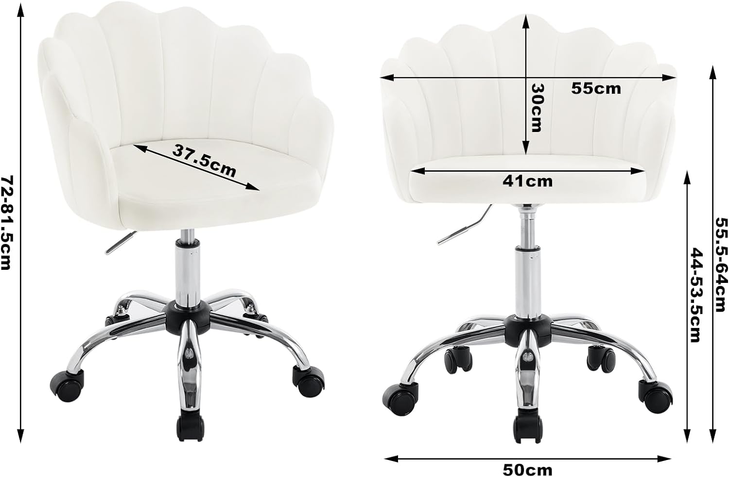 WOLTU Chaise Bureau en Velours + Métal，Chaise Coiffeuse，Fauteuil Coquillage，Chaise de Bureau ，Hauteur Réglable，Crème Blanc - 4