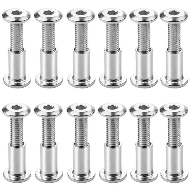 Lot de 12 vis M6 x 20 mm avec boulon, fixation à six pans creux, tête plate et écrou à manchon pour armoires et étagères