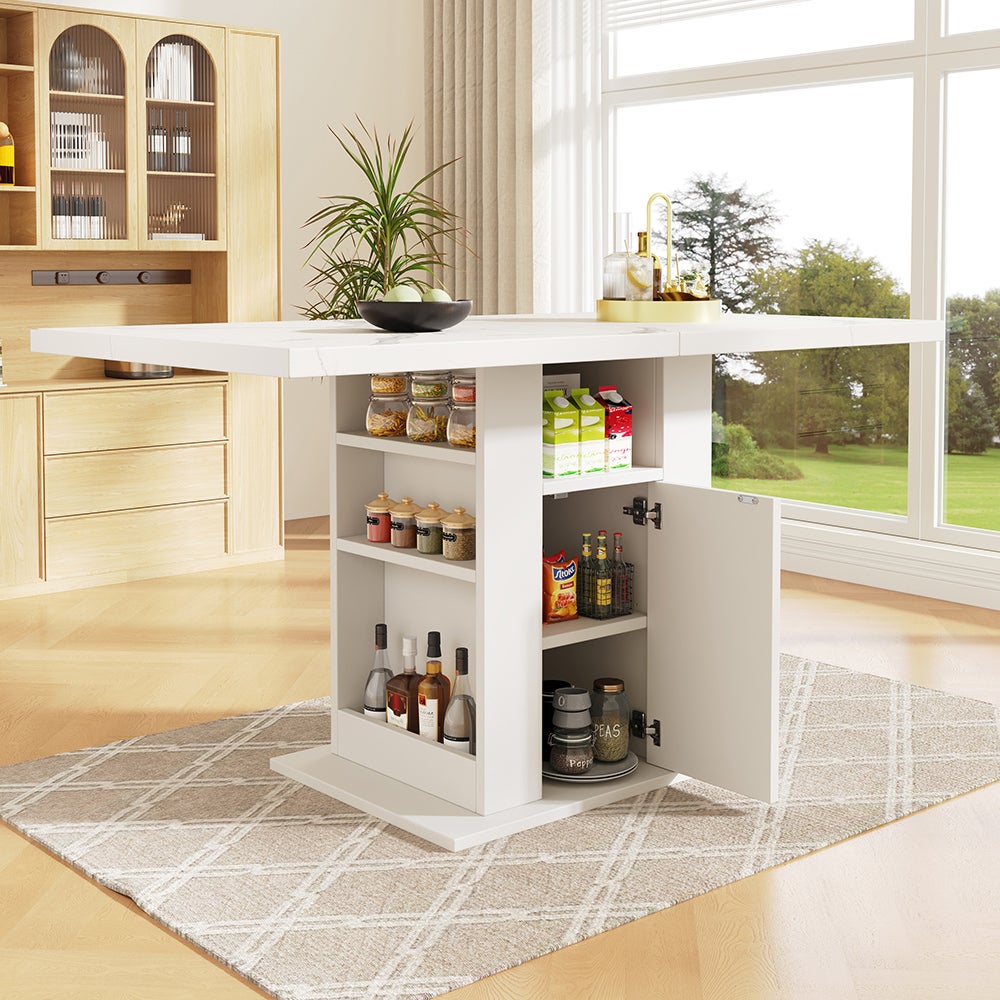 Table repas 140x75cm, rangement intégré, 3 niveaux, plateau marbre ...