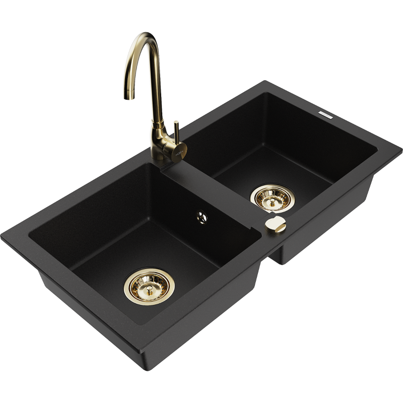 VBChome Fregadero De Granito Negro, 77 X 44 Cm, Empotrable, Reversible, Con Sifón