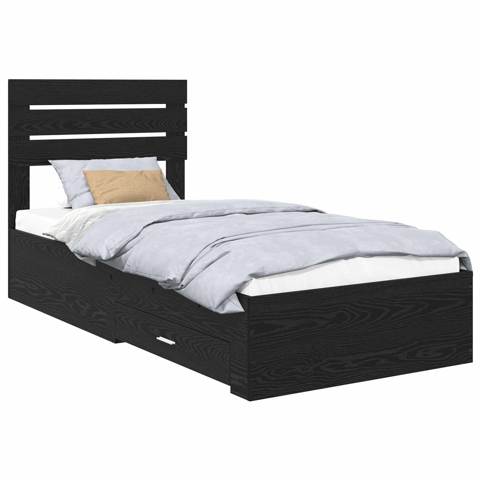 Cadre de lit chêne noir 90 x 190 cm en panneau de bois - 2
