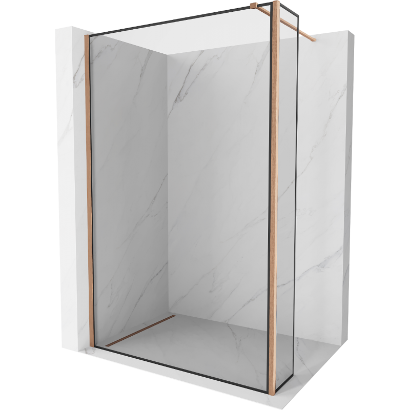 Mexen Kioto ścianka prysznicowa Walk-in 90 x 40 cm, czarna ramka, miedź szczotkowana - 800-090-212-65-70-040