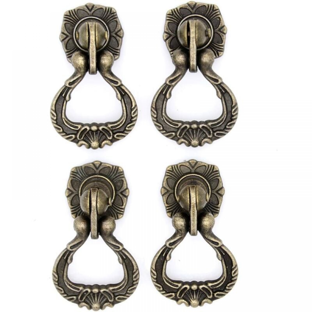 Uchwyty meblowe - do szuflad, szafek - stop cynku - 4 sztuki - 5,9 x 3,9 cm - brąz