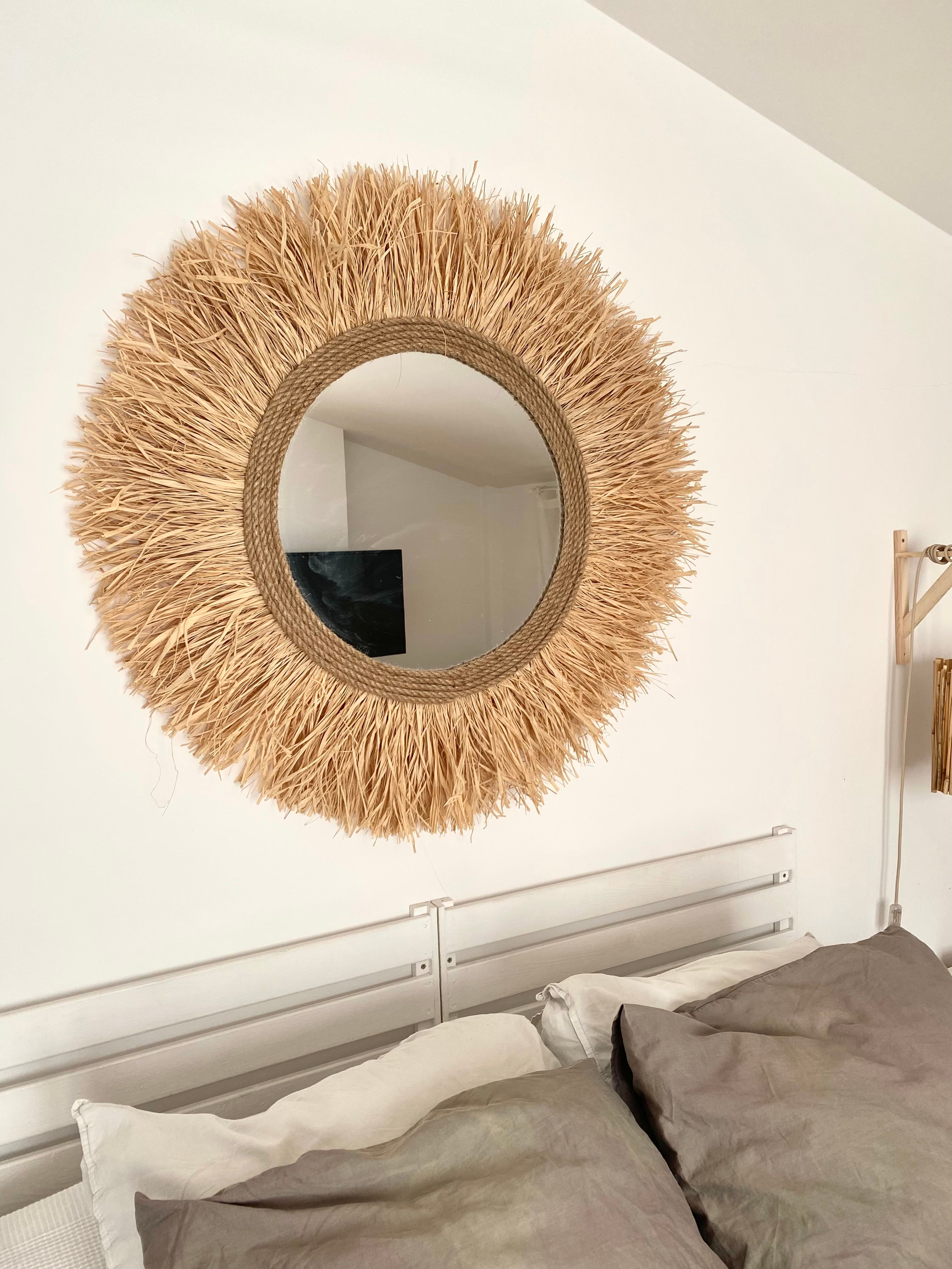 Ozdobne lustro ścienne z rafii i naturalnych włókien – RAFFIA CORD Ø całkowita 80 cm - 8