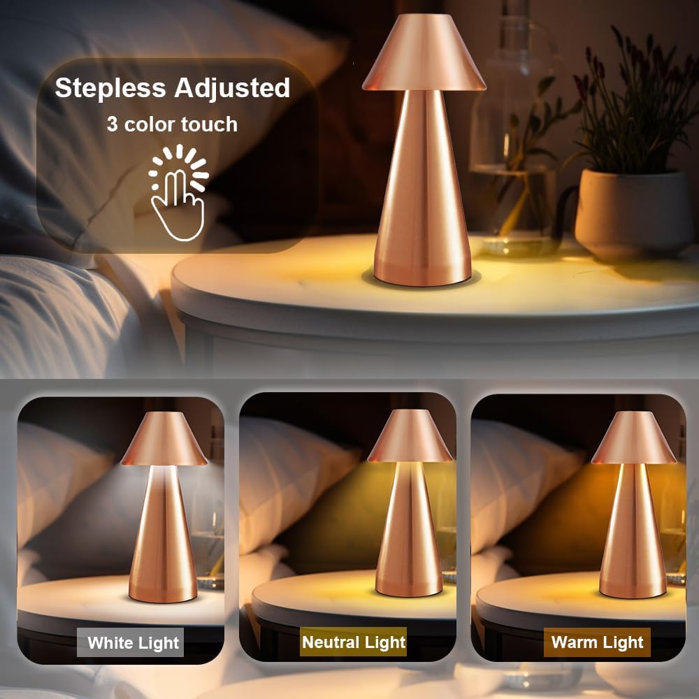 Lampe de table LED rechargeable, veilleuse USB de chevet, lampe tactile sans fil, éclairage à 3 tons - doré - 4