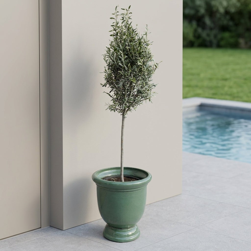 Lot olivier + pot grande taille TITAN 53x55cm jade, fait main en terre cuite émaillée - 5