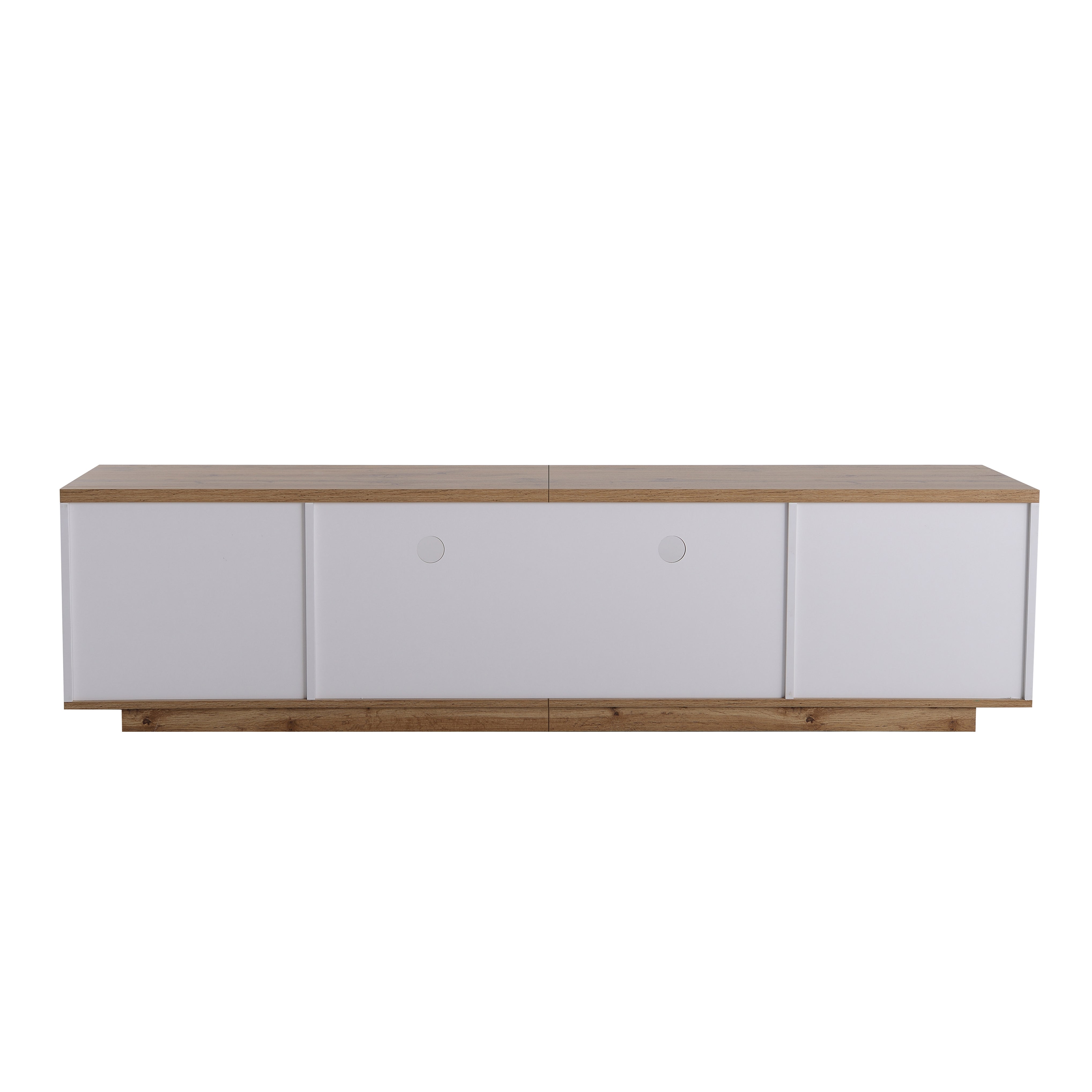 Meuble TV scandinave contemporain 180cm en bois - 5 portes + 8 compartiments - Naturel & Blanc - 9